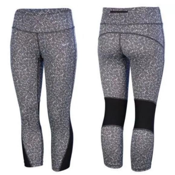 Nike Dri-Fit Running Capri Cropped Leggings Meteor Print Gray Black 749458 - Picture 1 of 7